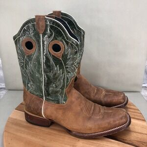 JB Dillon Garrett Mens Brown Leather Green Square Toe Cowboy Boots Size 13 EE